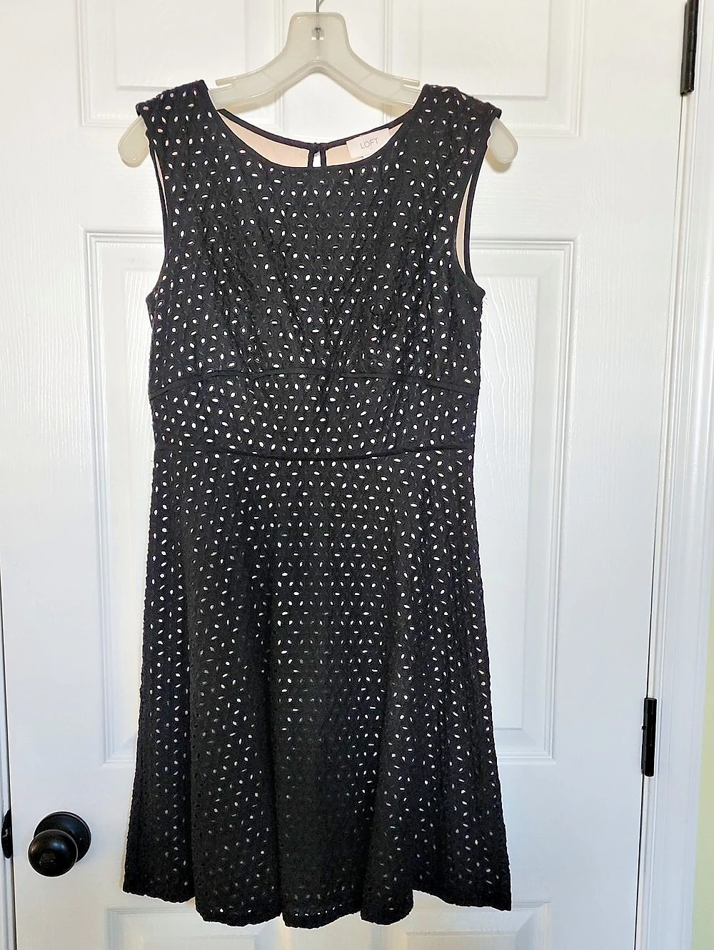 LOFT Eyelet Mini Dress in Black Size 4 Like New